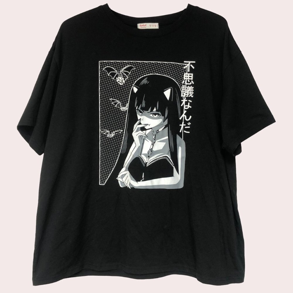 ROMWE Anime Oversized Black T-Shirt Unisex Size Medium